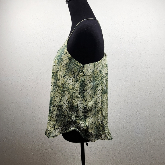 Snake Print Spaghetti Strap Camisole Green Women Small Metallic V-Neck Lined - Picture 4 of 9